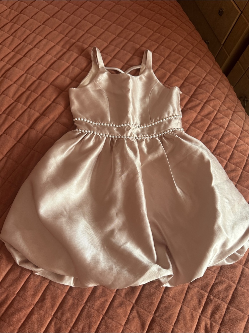 Girls Blush Pink Pearl-Trim Party Dress